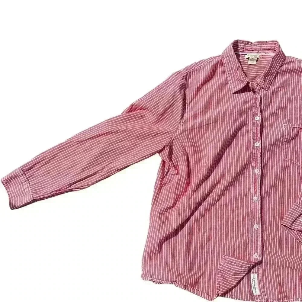 U.S. Polo Assn red & white stripped button down long sleeve dress shirt size XL - Picture 6 of 7